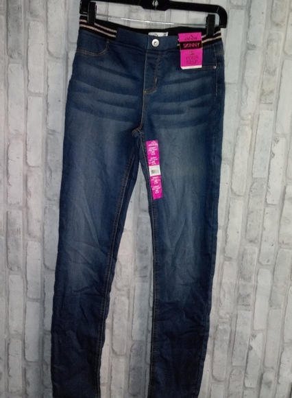 Jordache blue Skinny Jeans with gold stripes elastic waistband - Picture 4 of 11